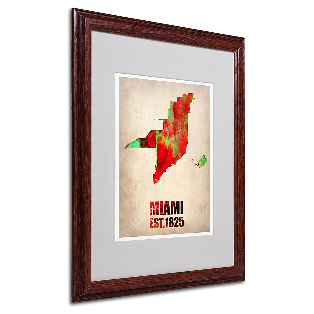 Trademark Fine Art 'Miami Watercolor Map' 16" x 20" Wood Frame Art