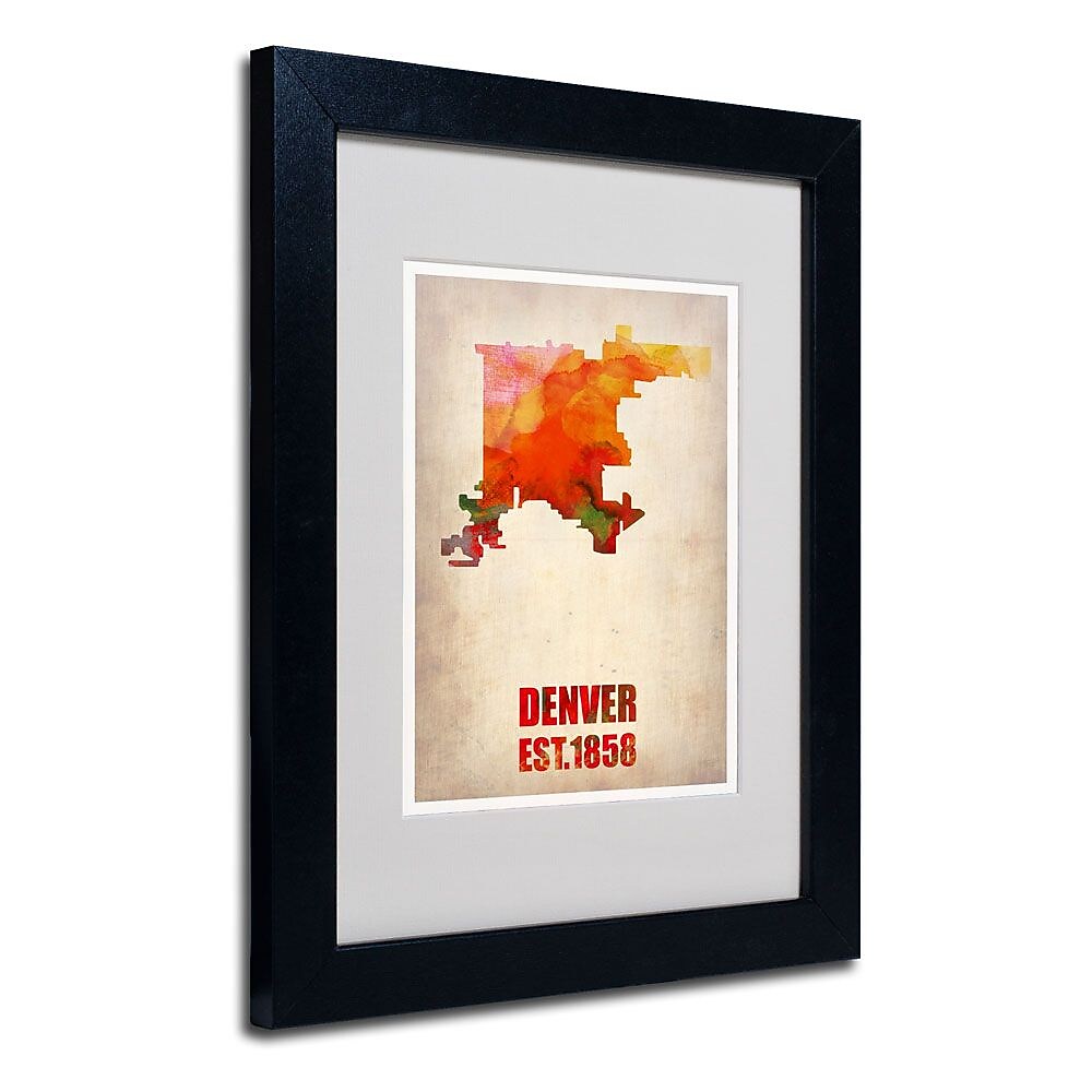 Trademark Fine Art 'Denver Watercolor Map' 11" x 14" Black Frame Art