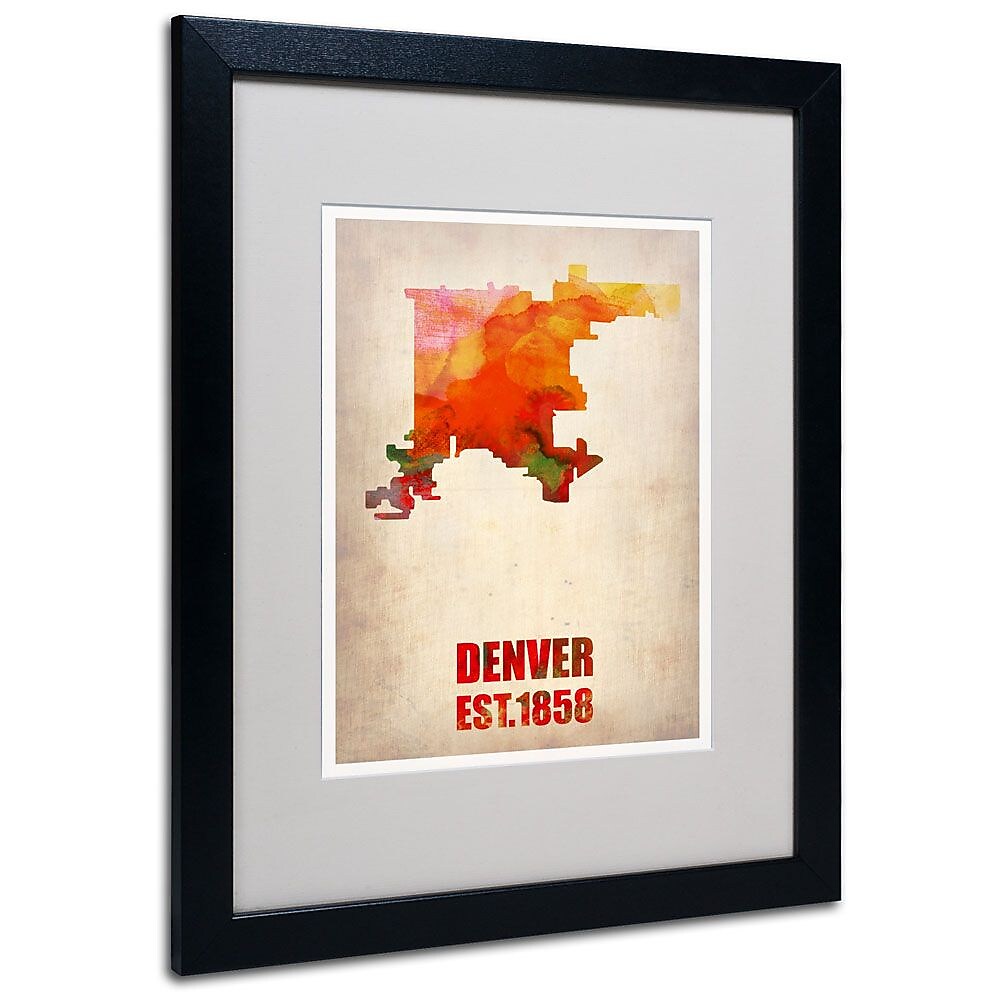 Trademark Fine Art 'Denver Watercolor Map' 16" x 20" Black Frame Art