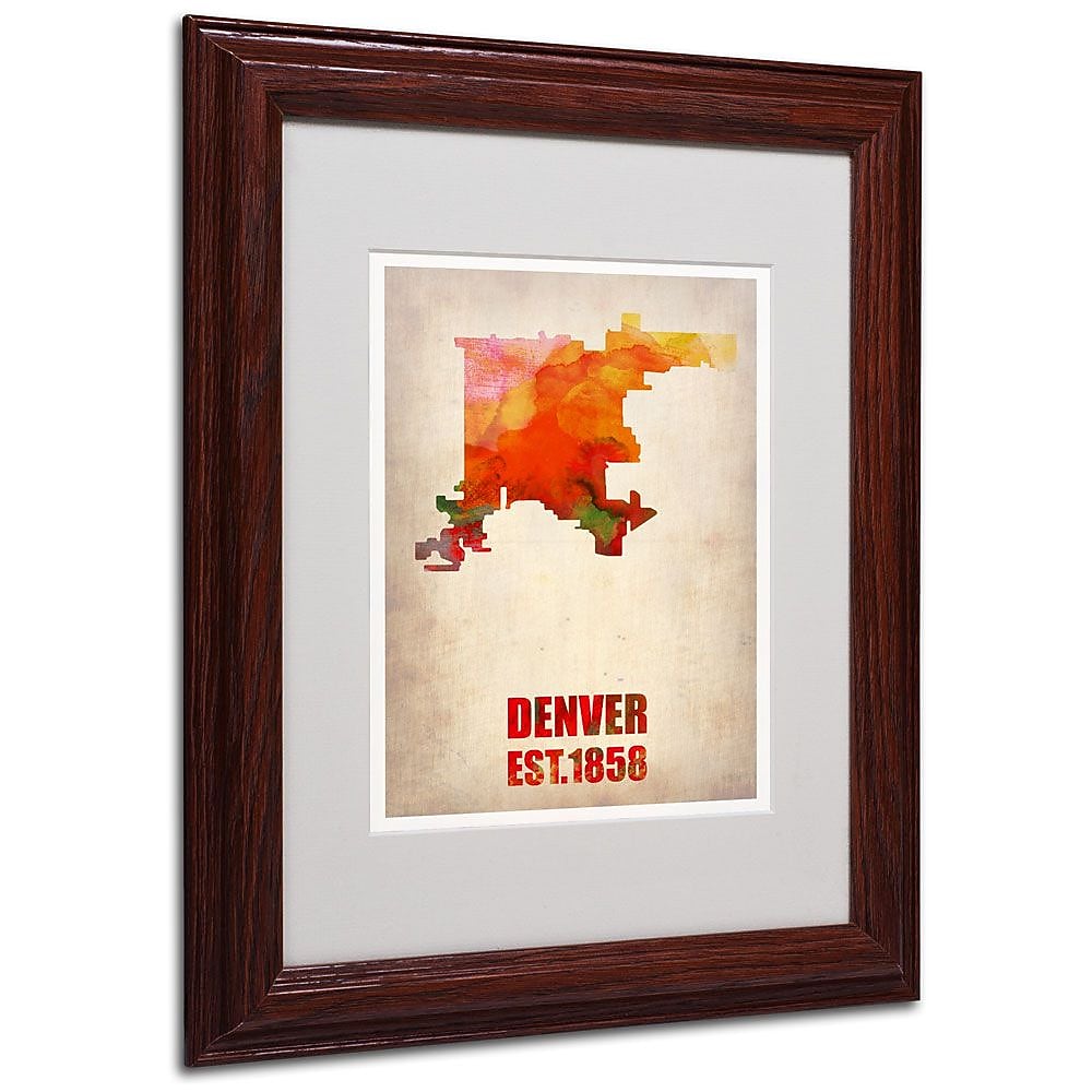 Trademark Fine Art 'Denver Watercolor Map' 11" x 14" Wood Frame Art