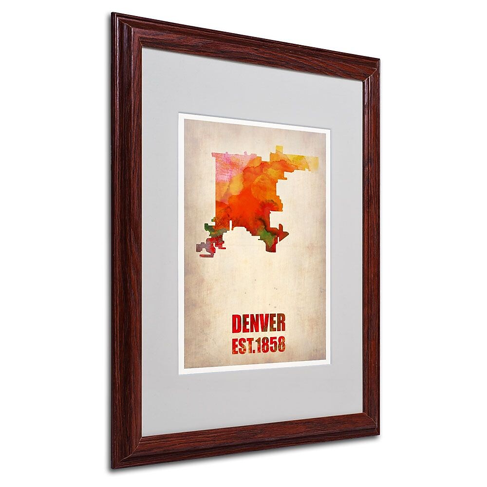 Trademark Fine Art 'Denver Watercolor Map' 16" x 20" Wood Frame Art