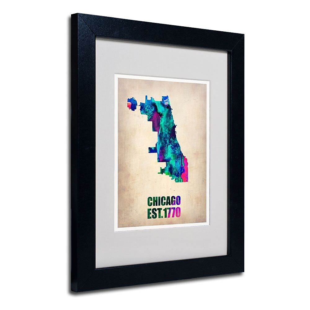 Trademark Fine Art 'Chicago Watercolor Map' 11" x 14" Black Frame Art