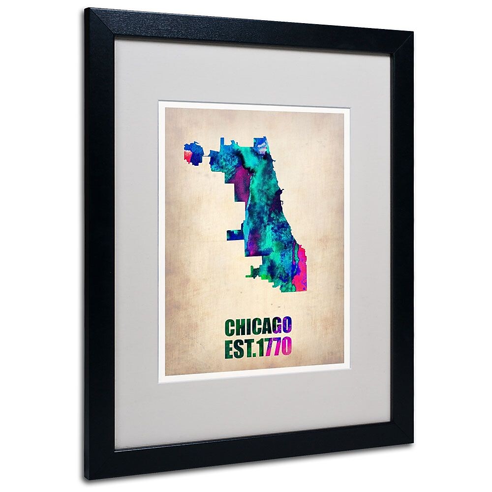 Trademark Fine Art 'Chicago Watercolor Map' 16" x 20" Black Frame Art