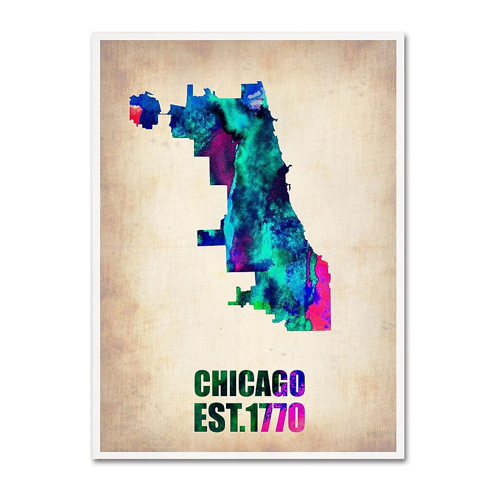 Trademark Fine Art 'Chicago Watercolor Map' 14" x 19" Canvas Art