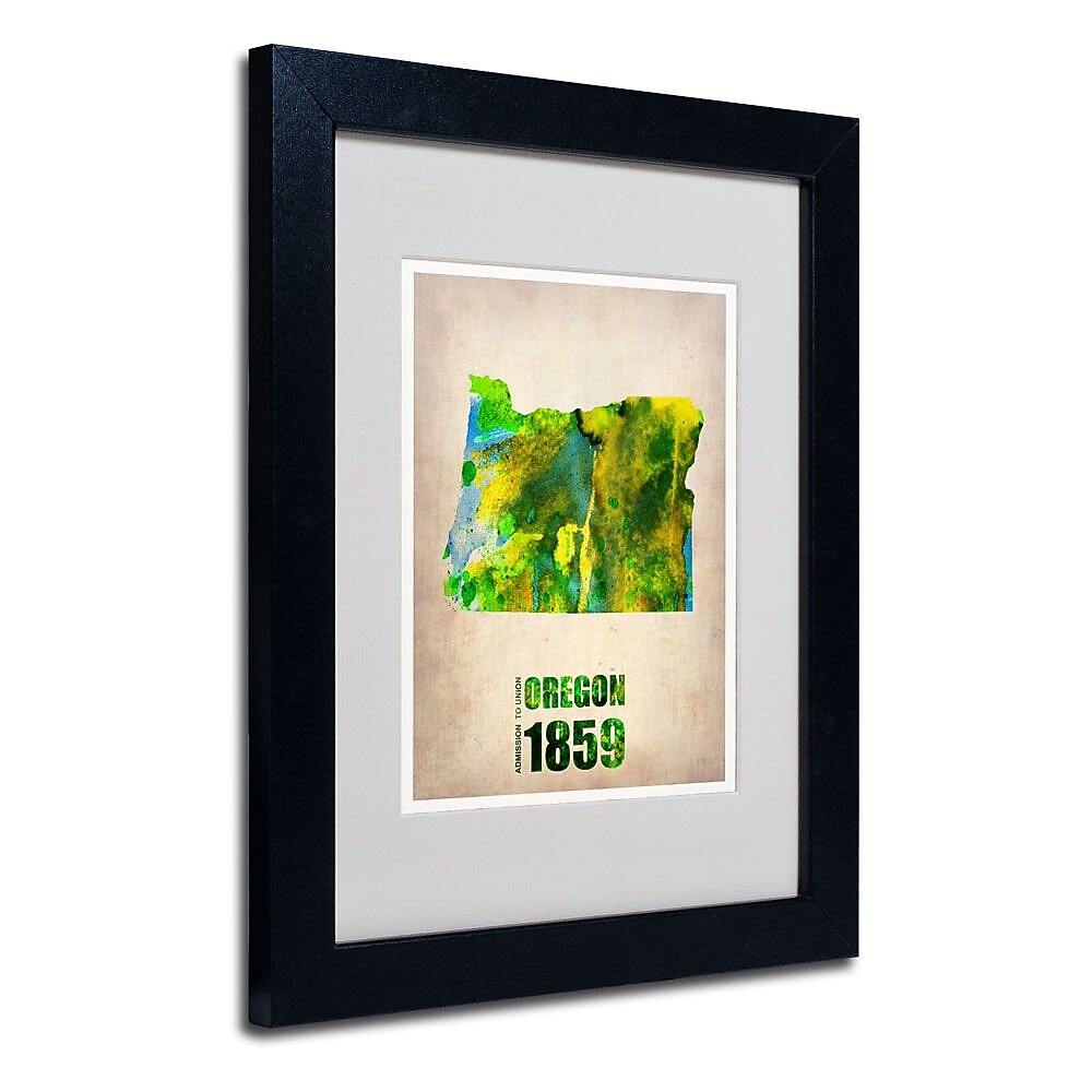 Trademark Fine Art 'Oregon Watercolor Map' 11" x 14" Black Frame Art