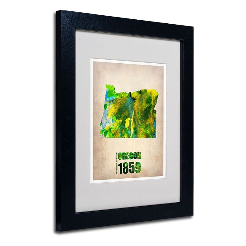 Trademark Fine Art 'Oregon Watercolor Map' 11" x 14" Black Frame Art