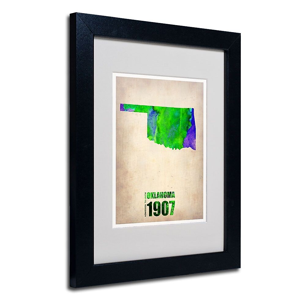 Trademark Fine Art 'Oklahoma Watercolor Map' 11" x 14" Black Frame Art
