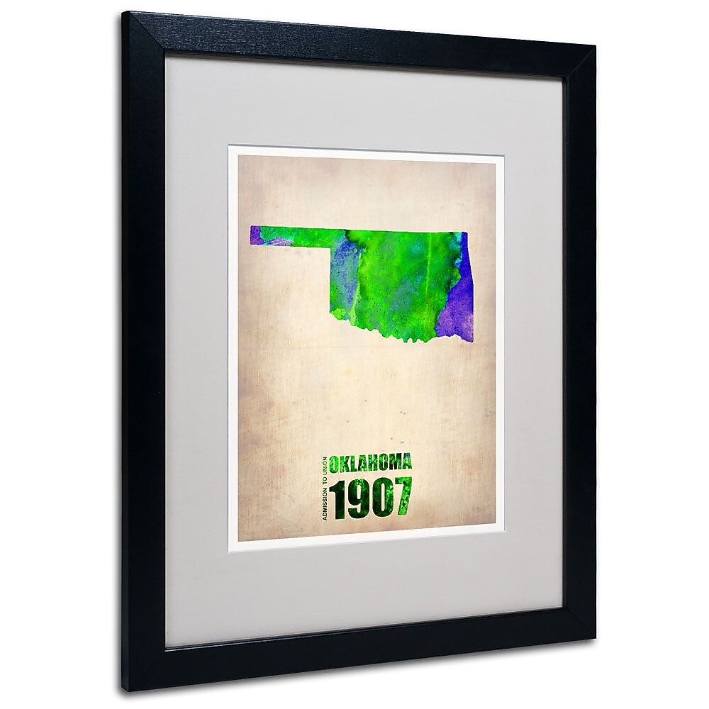 Trademark Fine Art 'Oklahoma Watercolor Map' 16" x 20" Black Frame Art