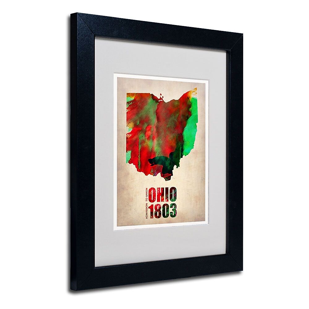 Trademark Fine Art 'Ohio Watercolor Map' 11" x 14" Black Frame Art