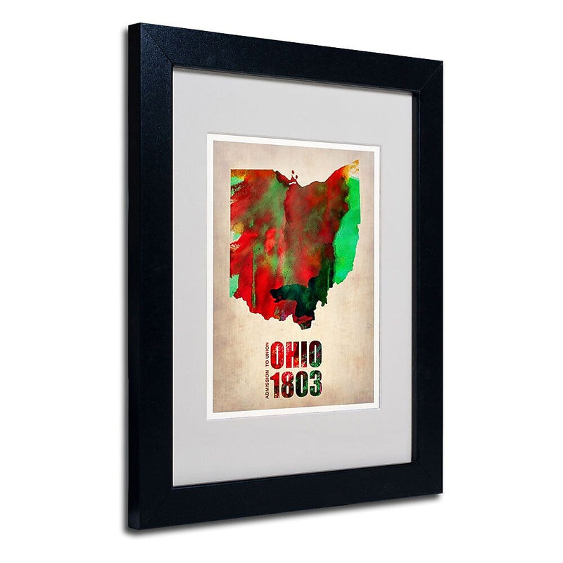 Trademark Fine Art 'Ohio Watercolor Map' 11" x 14" Black Frame Art