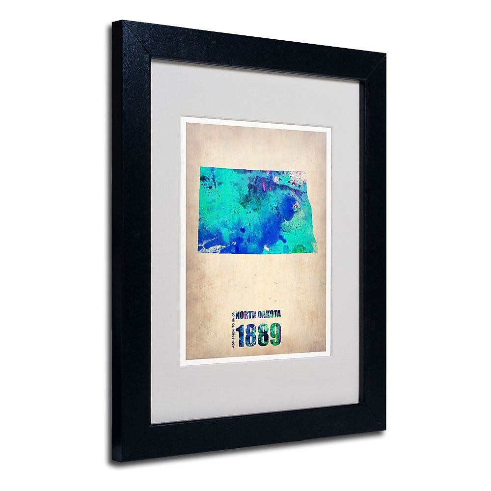 Trademark Fine Art 'North Dakota Watercolor Map' 11" x 14" Black Frame Art
