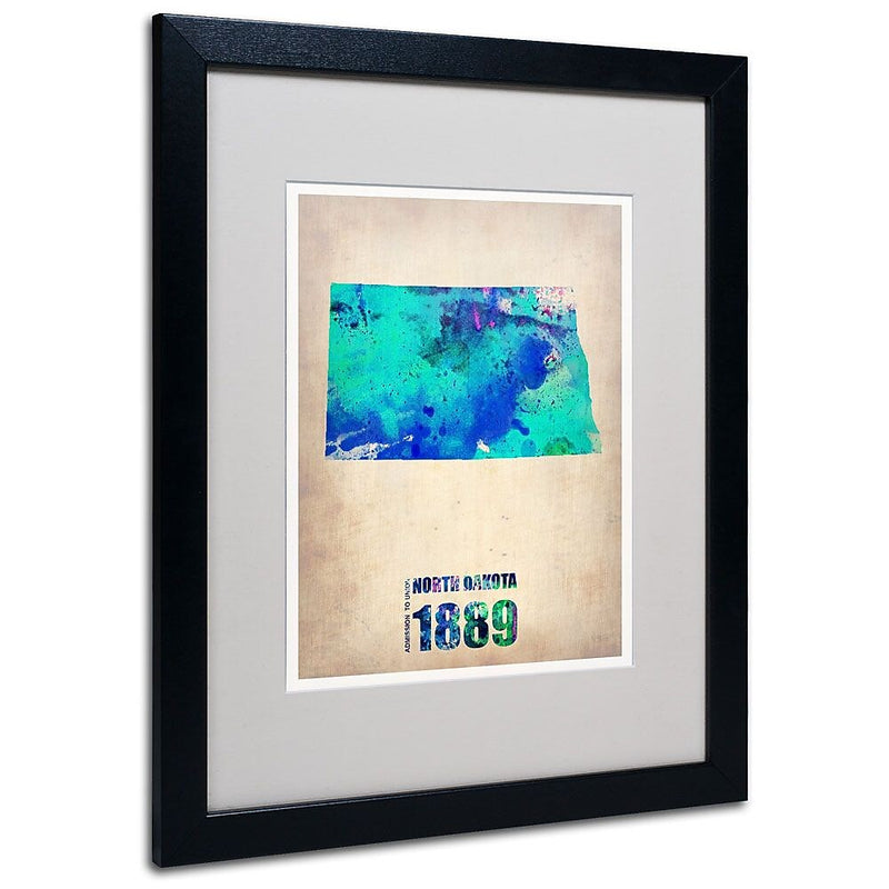 Trademark Fine Art 'North Dakota Watercolor Map' 16" x 20" Black Frame Art