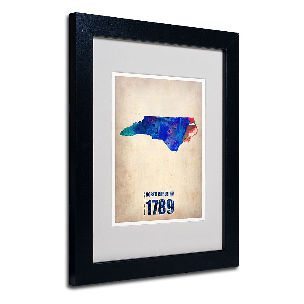 Trademark Fine Art 'North Carolina Watercolor Map' 11" x 14" Black Frame Art
