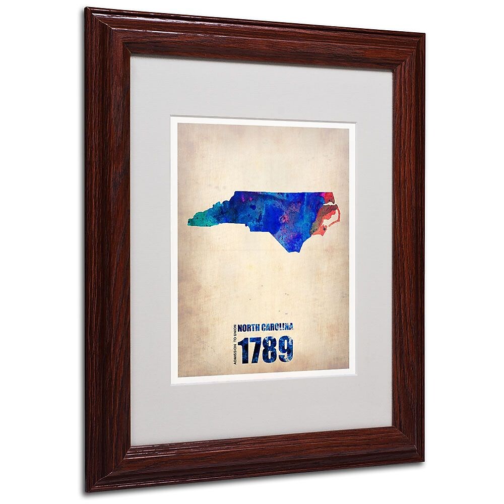 Trademark Fine Art 'North Carolina Watercolor Map' 11" x 14" Wood Frame Art