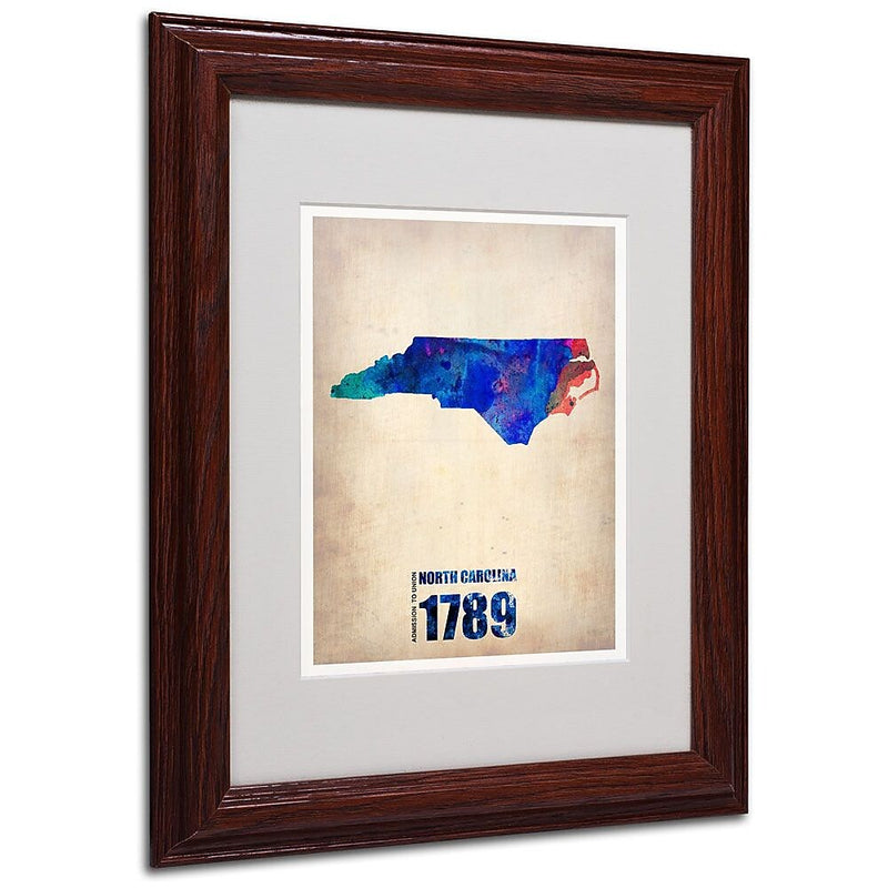 Trademark Fine Art 'North Carolina Watercolor Map' 11" x 14" Wood Frame Art