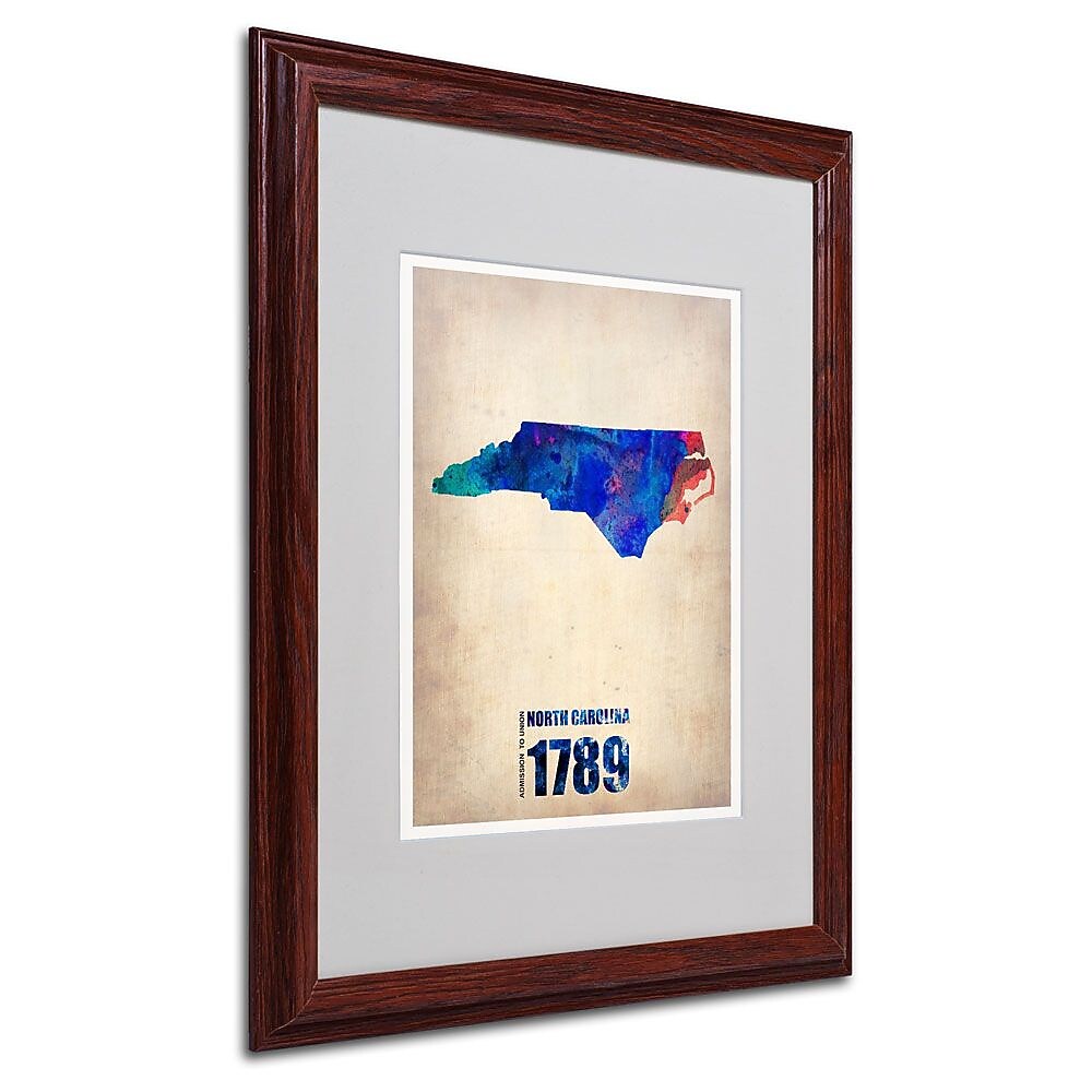 Trademark Fine Art 'North Carolina Watercolor Map' 16" x 20" Wood Frame Art