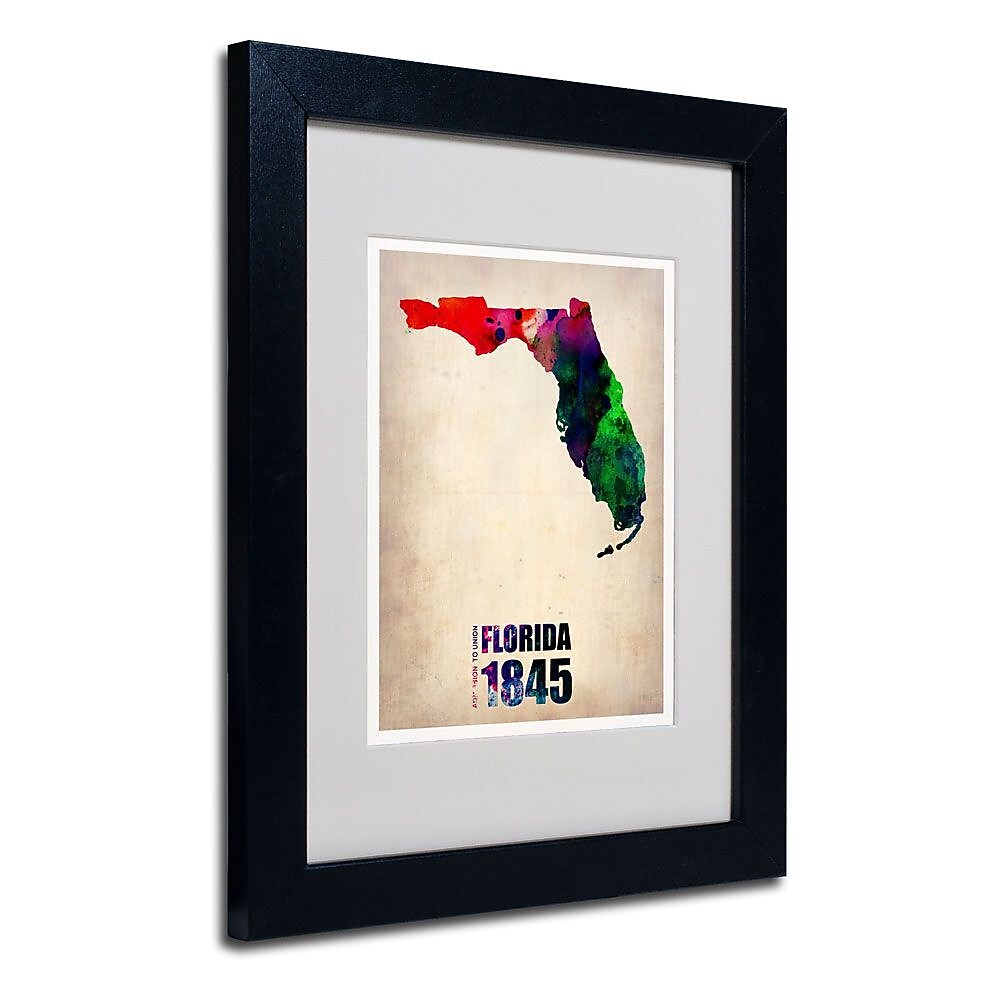 Trademark Fine Art 'Florida Watercolor Map' 11" x 14" Black Frame Art