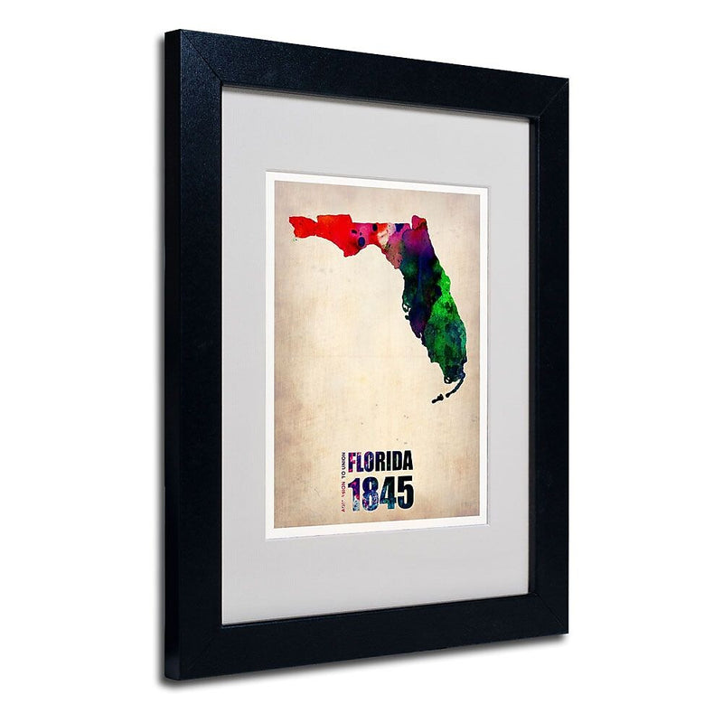 Trademark Fine Art 'Florida Watercolor Map' 11" x 14" Black Frame Art