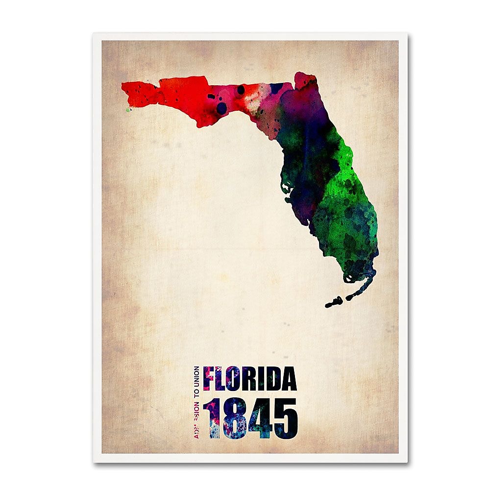 Trademark Fine Art 'Florida Watercolor Map' 35" x 47" Canvas Art