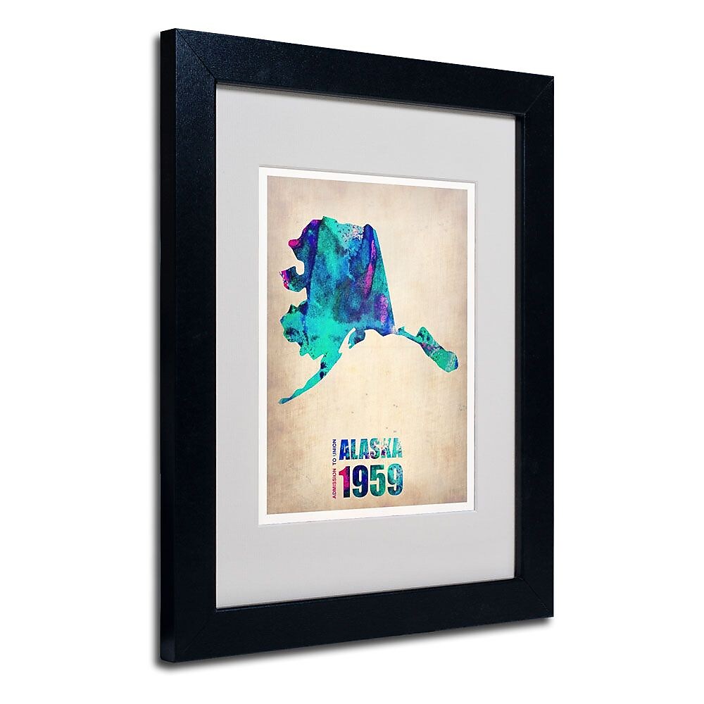Trademark Fine Art 'Alaska Watercolor Map' 11" x 14" Black Frame Art