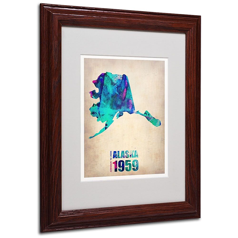 Trademark Fine Art 'Alaska Watercolor Map' 11" x 14" Wood Frame Art