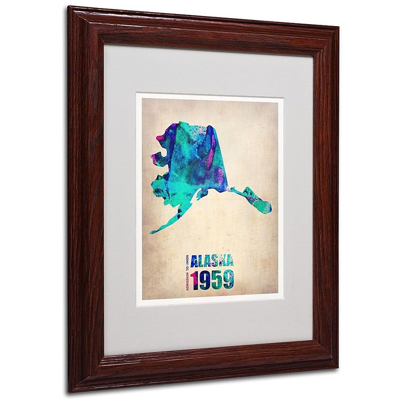 Trademark Fine Art 'Alaska Watercolor Map' 11" x 14" Wood Frame Art