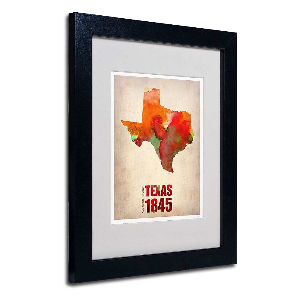 Trademark Fine Art 'Texas Watercolor Map' 11" x 14" Black Frame Art
