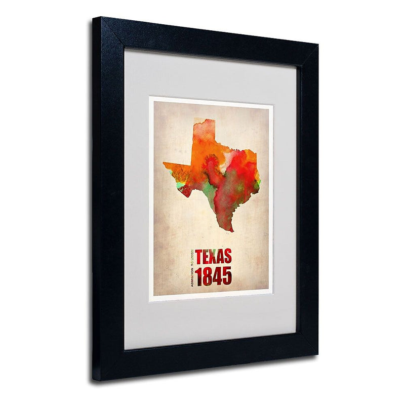 Trademark Fine Art 'Texas Watercolor Map' 11" x 14" Black Frame Art