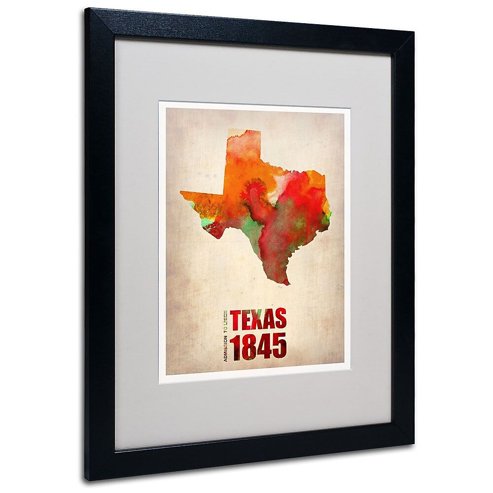 Trademark Fine Art 'Texas Watercolor Map' 16" x 20" Black Frame Art