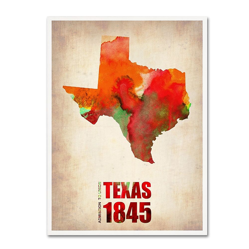 Trademark Fine Art 'Texas Watercolor Map' 18" x 24" Canvas Art