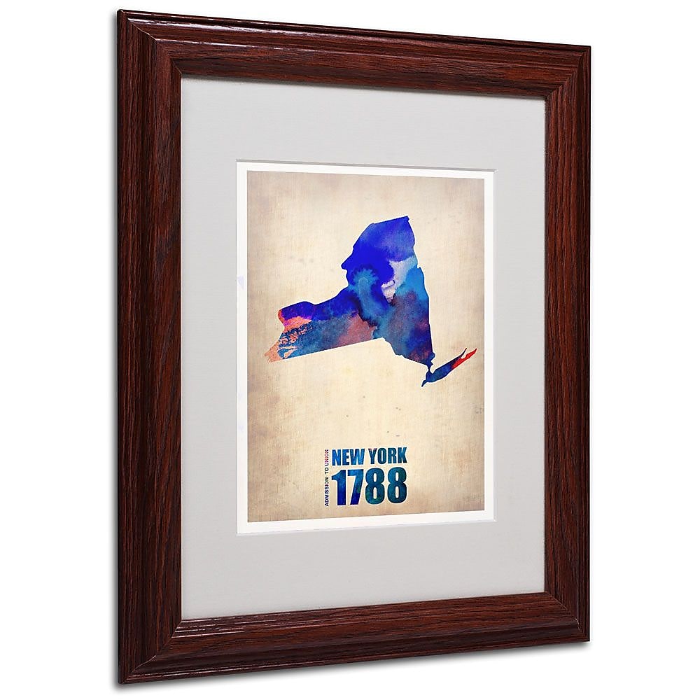 Trademark Fine Art 'New York Watercolor Map' 11" x 14" Wood Frame Art