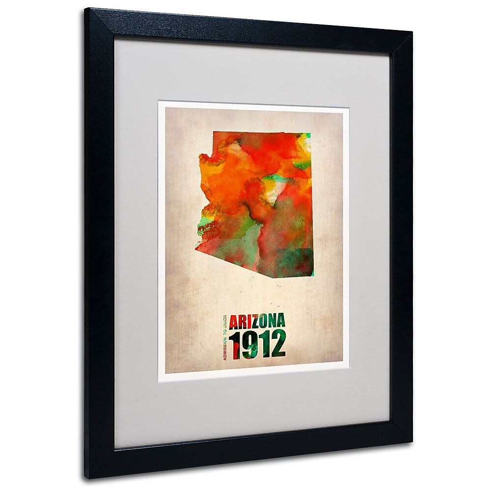 Trademark Fine Art 'Arizona Watercolor Map' 16" x 20" Black Frame Art