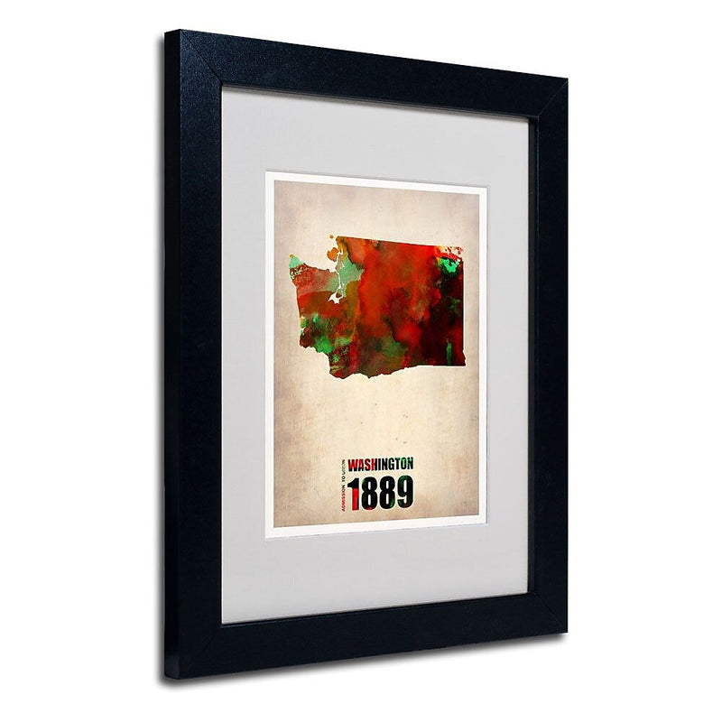 Trademark Fine Art 'Washington Watercolor Map' 11" x 14" Black Frame Art