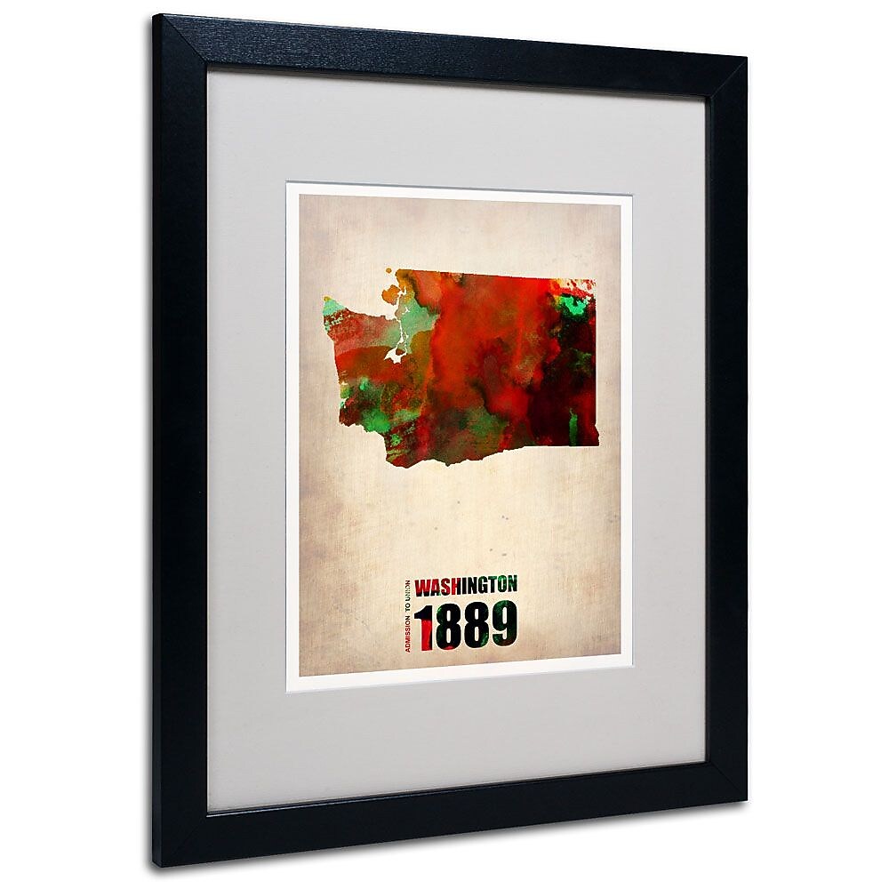 Trademark Fine Art 'Washington Watercolor Map' 16" x 20" Black Frame Art