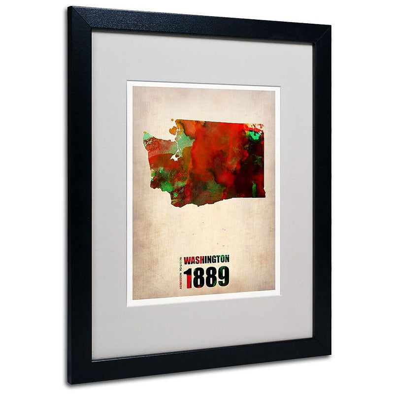 Trademark Fine Art 'Washington Watercolor Map' 16" x 20" Black Frame Art
