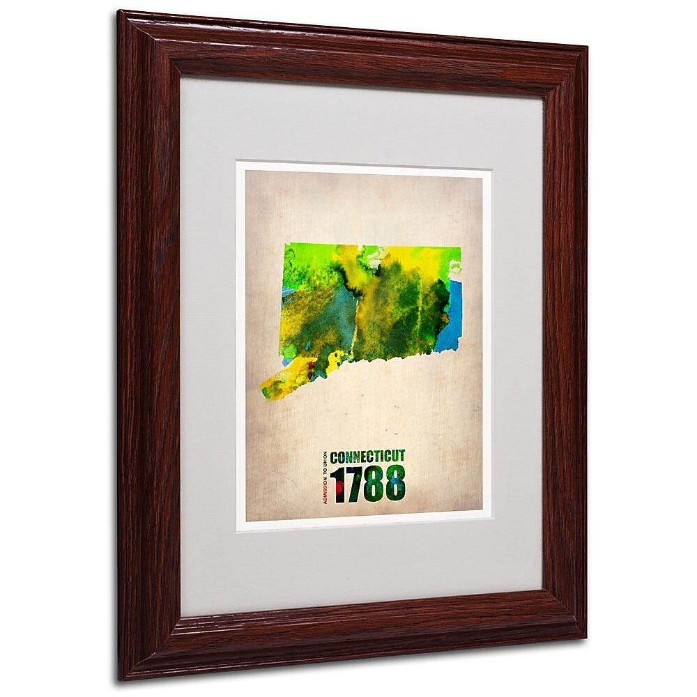 Trademark Fine Art 'Connecticut Watercolor Map' 11" x 14" Wood Frame Art