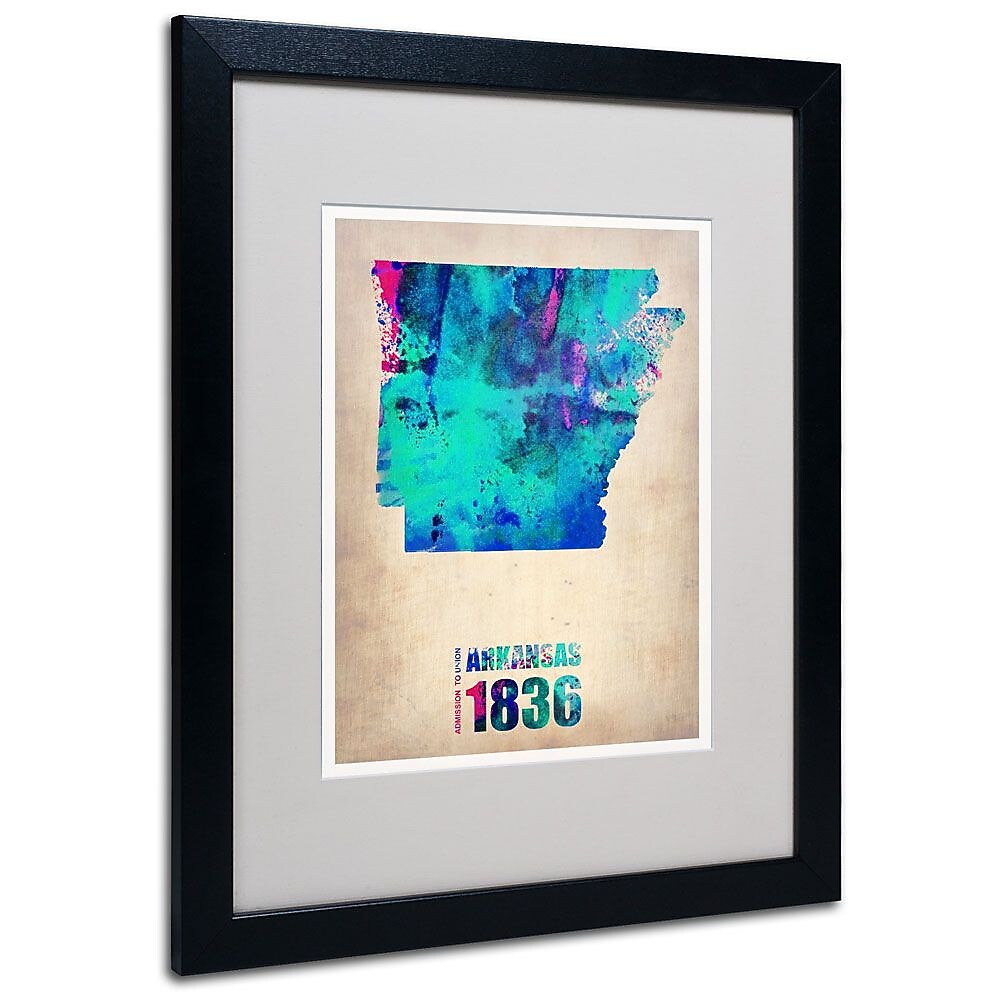Trademark Fine Art 'Arkansas Watercolor Map' 16" x 20" Black Frame Art