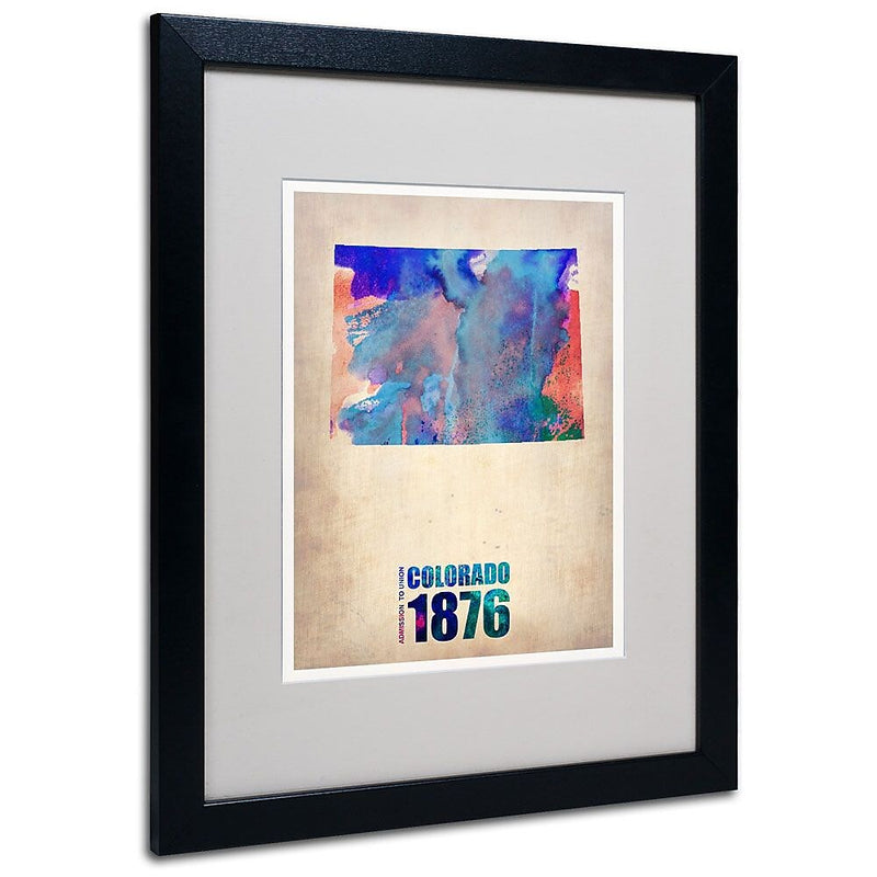 Trademark Fine Art 'Colorado Watercolor Map' 16" x 20" Black Frame Art