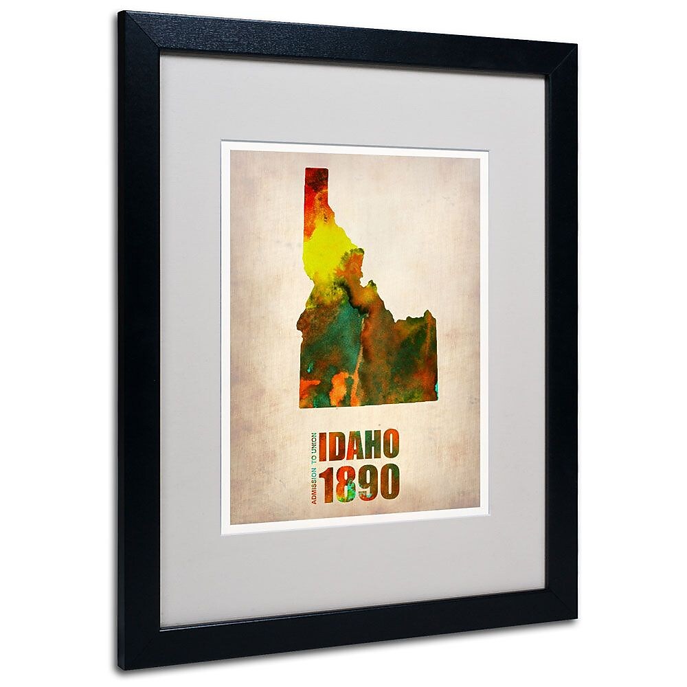 Trademark Fine Art 'Idaho Watercolor Map' 16" x 20" Black Frame Art