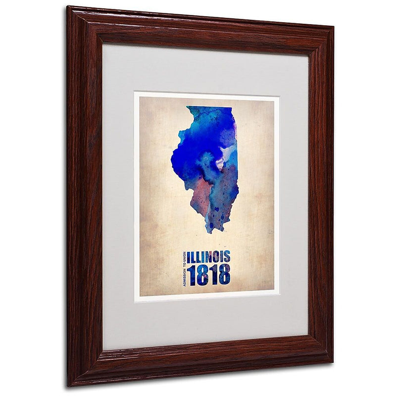Trademark Fine Art 'Illinois Watercolor Map' 11" x 14" Wood Frame Art