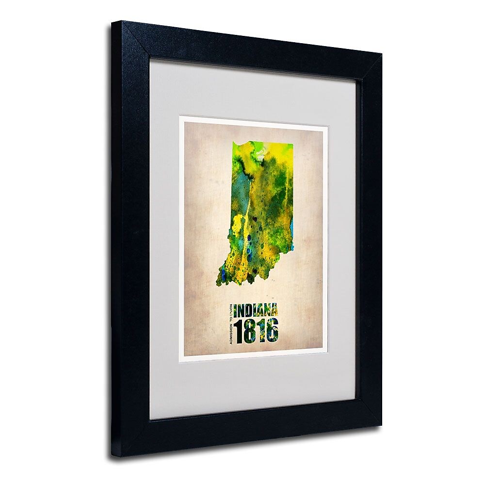 Trademark Fine Art 'Indiana Watercolor Map' 11" x 14" Black Frame Art