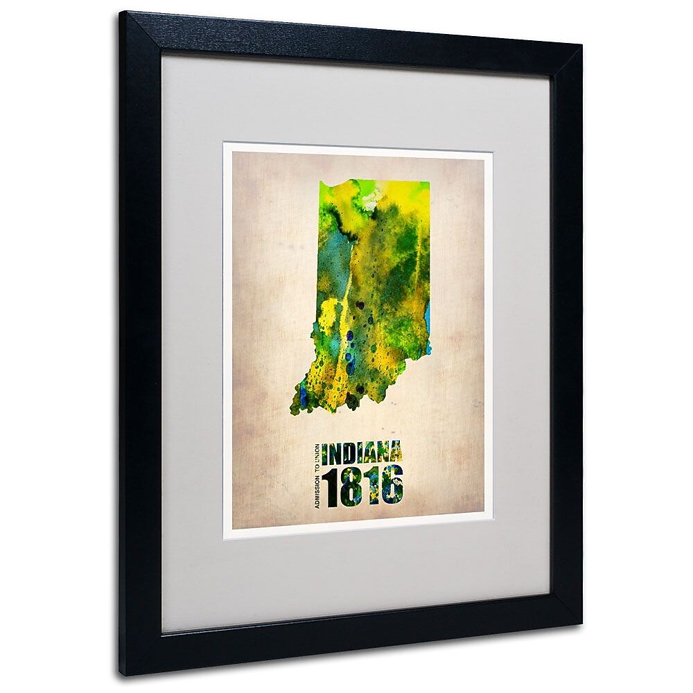 Trademark Fine Art 'Indiana Watercolor Map' 16" x 20" Black Frame Art