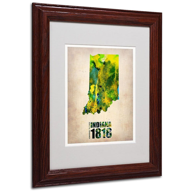 Trademark Fine Art 'Indiana Watercolor Map' 11" x 14" Wood Frame Art