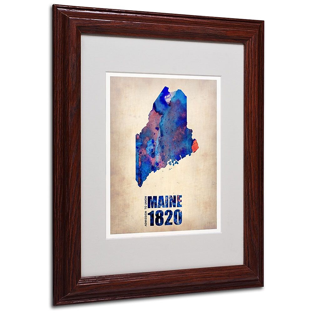 Trademark Fine Art 'Maine Watercolor Map' 11" x 14" Wood Frame Art