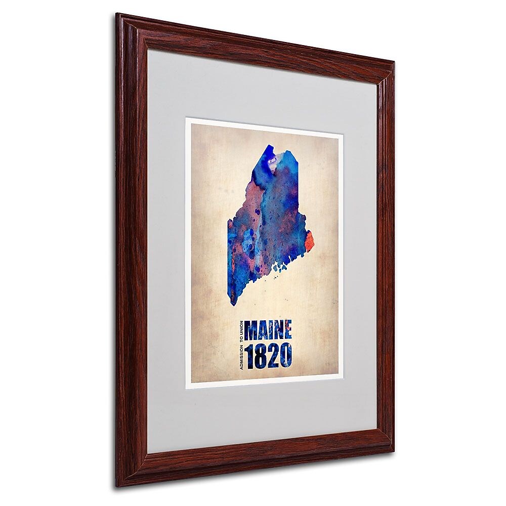 Trademark Fine Art 'Maine Watercolor Map' 16" x 20" Wood Frame Art