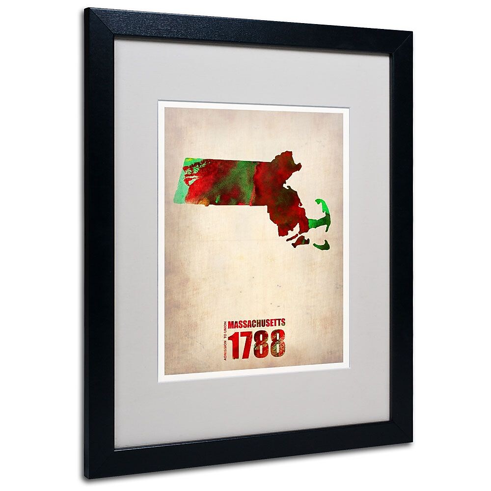 Trademark Fine Art 'Massachusetts Watercolor Map' 16" x 20" Black Frame Art