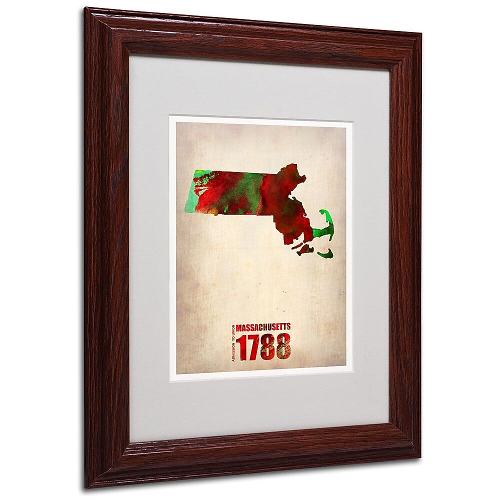 Trademark Fine Art 'Massachusetts Watercolor Map' 11" x 14" Wood Frame Art