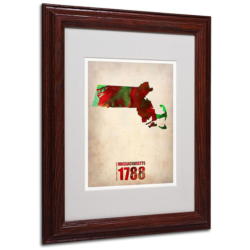 Trademark Fine Art 'Massachusetts Watercolor Map' 11" x 14" Wood Frame Art