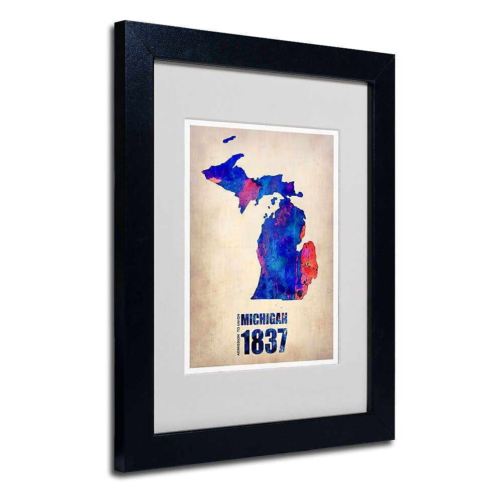 Trademark Fine Art 'Michigan Watercolor Map' 11" x 14" Black Frame Art