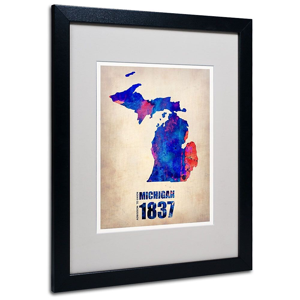 Trademark Fine Art 'Michigan Watercolor Map' 16" x 20" Black Frame Art
